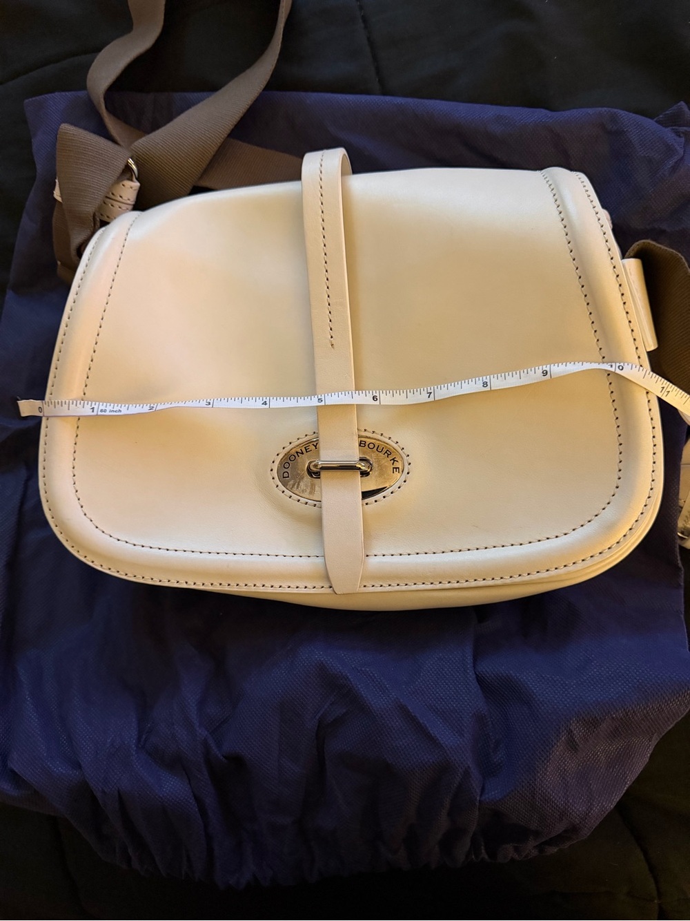 Dooney & Bourke Cream Leather Saddle Crossbody Bag with Brown Strap - Picture 8 of 10